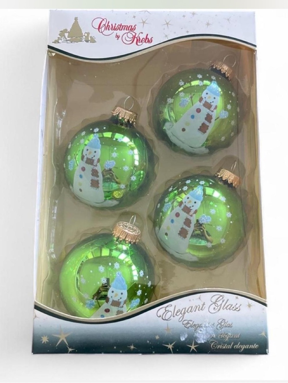 Vintage Christmas by Krebs Elegant Glass Snowman Christmas Ornaments – Set of 4